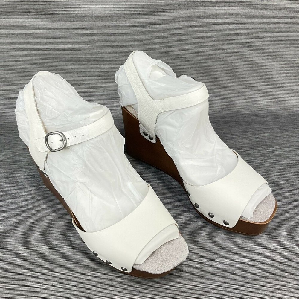 Lucky Brand Shoes Womens Sz 6 Zashti White Angora Vegan Leather Wedge Sandal New - Picture 9 of 10
